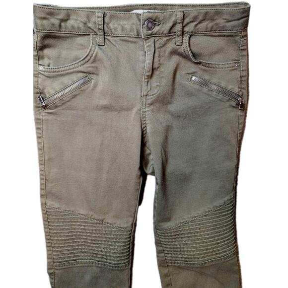 ZARA Womens 4 Olive Zip Pocket Pleated Straight Jeans Y2K 90s Baddie Biker Moto - Picture 2 of 6